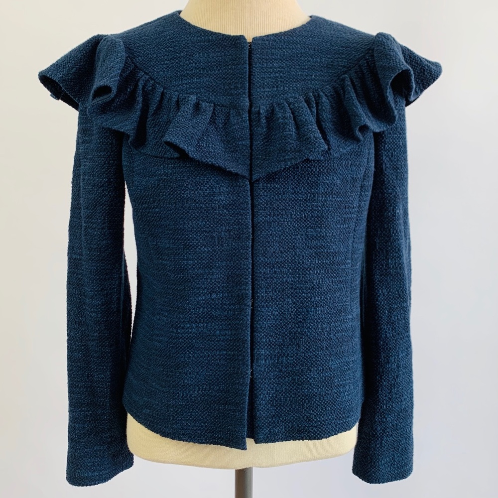(EUC) Rebecca Taylor Navy Tweed Ruffle Blazer